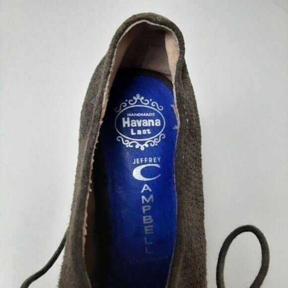 JEFFREY CAMPBELL Roosevelt Handmade Havana Suede Peep-toe Heels Taupe Sz 6.5 M - Picture 12 of 12
